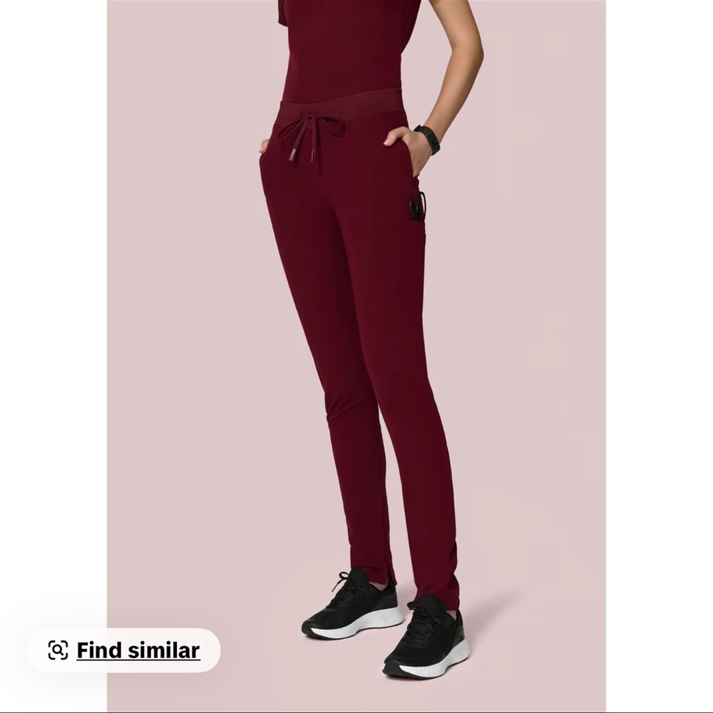 NWOT MANDALA Straight-Leg slim Drawstring scrub pants in Burgundy